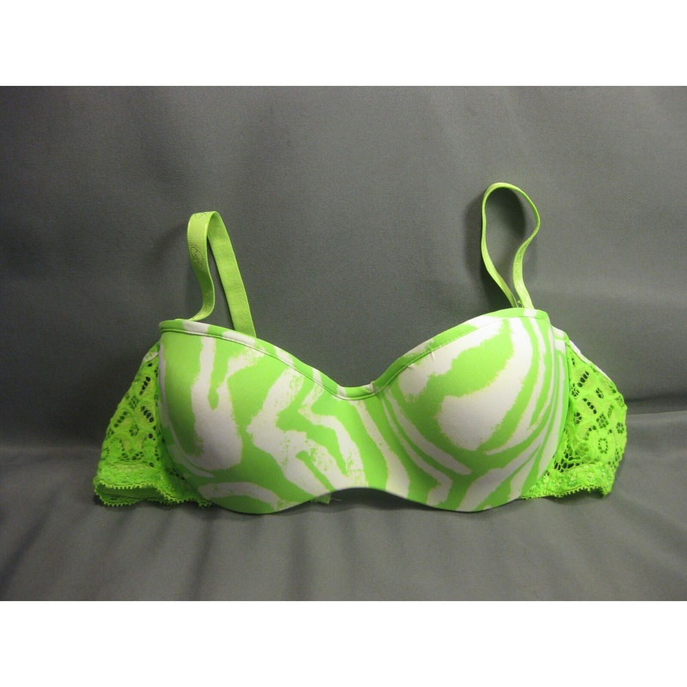 BELLA BRA Size 34B Womens Underwire Sexy Padded‎ Lime Green Removable Straps